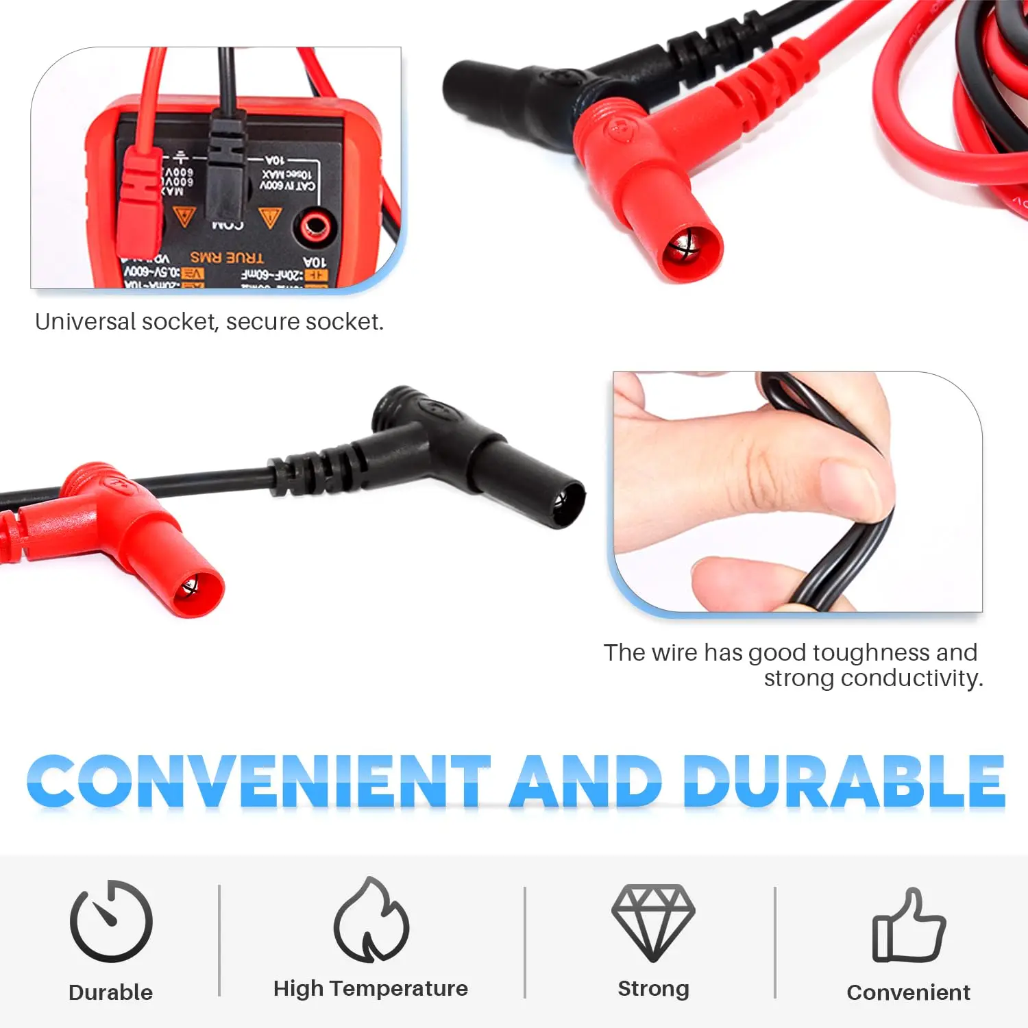 Multimeter Test Leads Right Angle Banana Plug to Alligator Clip Heavy Duty Wire for Electrical Testing
