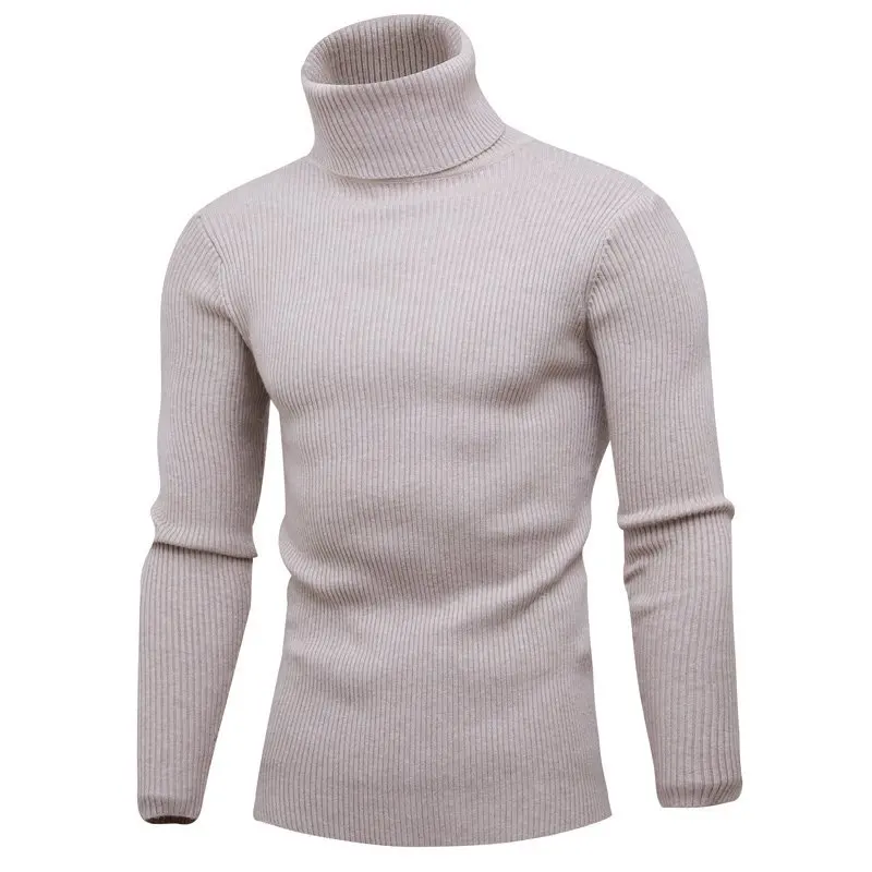 

Повседневный мужской свитер с высоким воротником, осенне-зимние однотонные вязаные облегающие пуловеры, трикотажная одежда с длинным рукавом, теплый вязаный пуловер