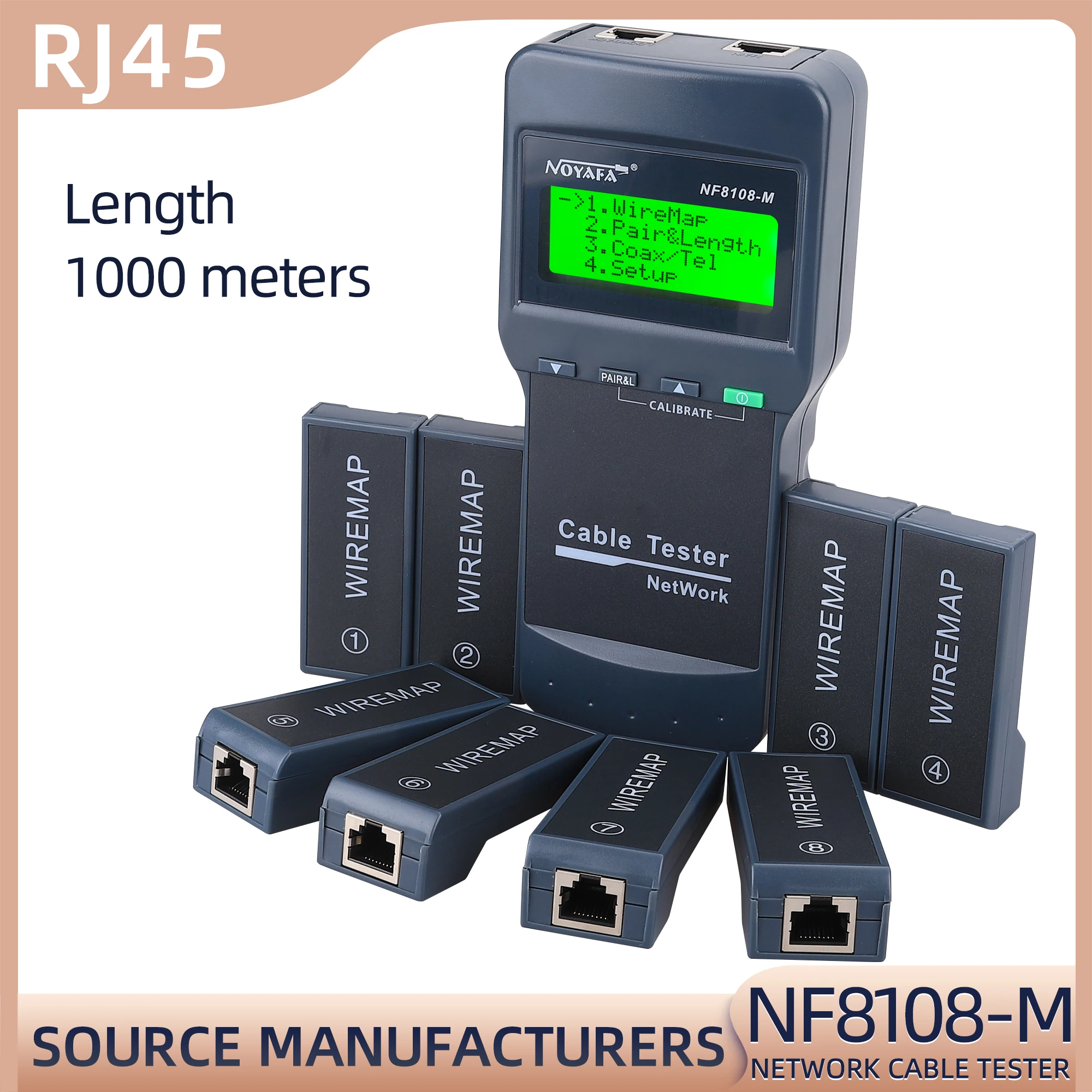 多機能ネットワークラン電話ケーブルテスター,NF 8108 M,ケーブルテスター,テストジャック,8個,rj45cable tester