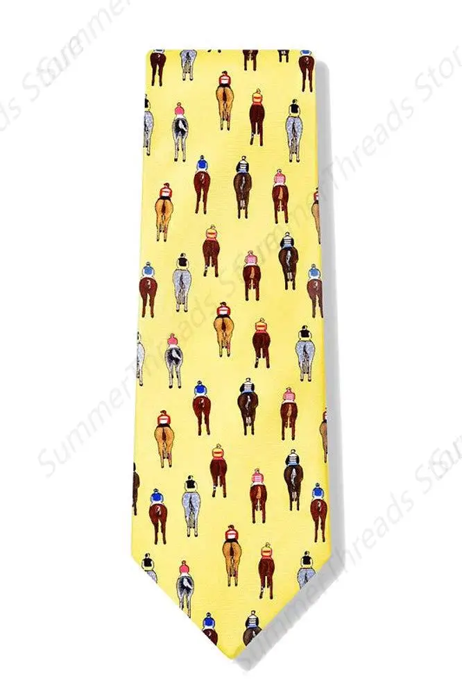 Men's Horse Racing Bringing Up The Rear Kentucky Derby Necktie Tie (Blue)