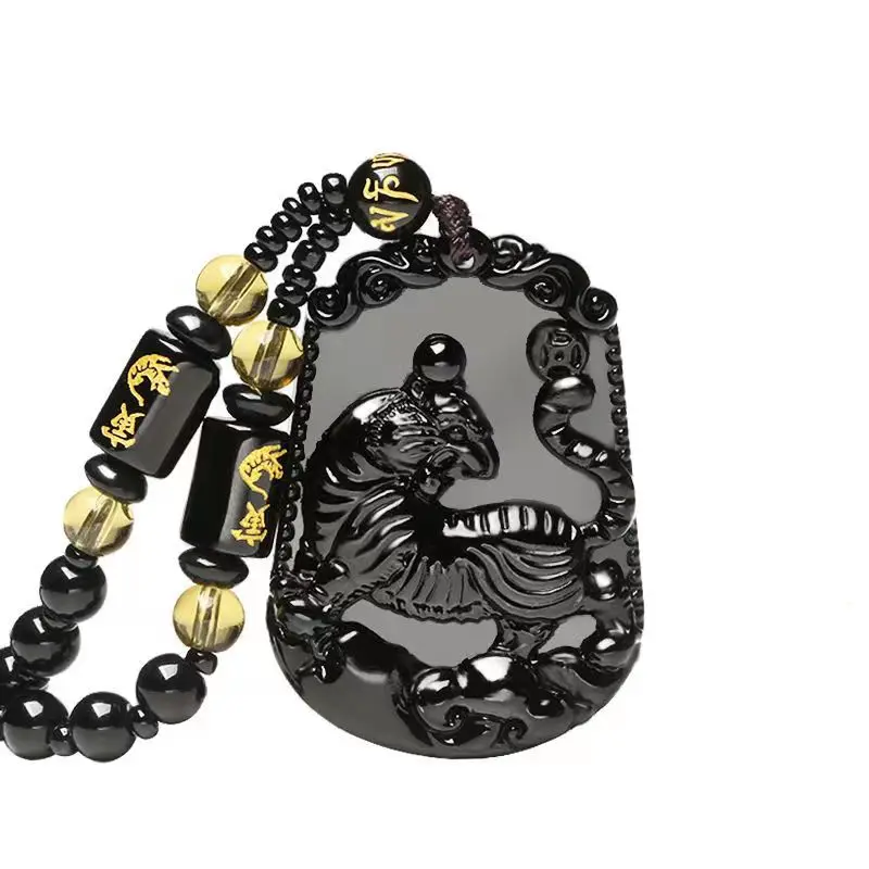 2022 New Obsidian Twelve Constellation Pendant National Wind Tiger Necklace Men and Women Couple Faith Amulet Jewelry