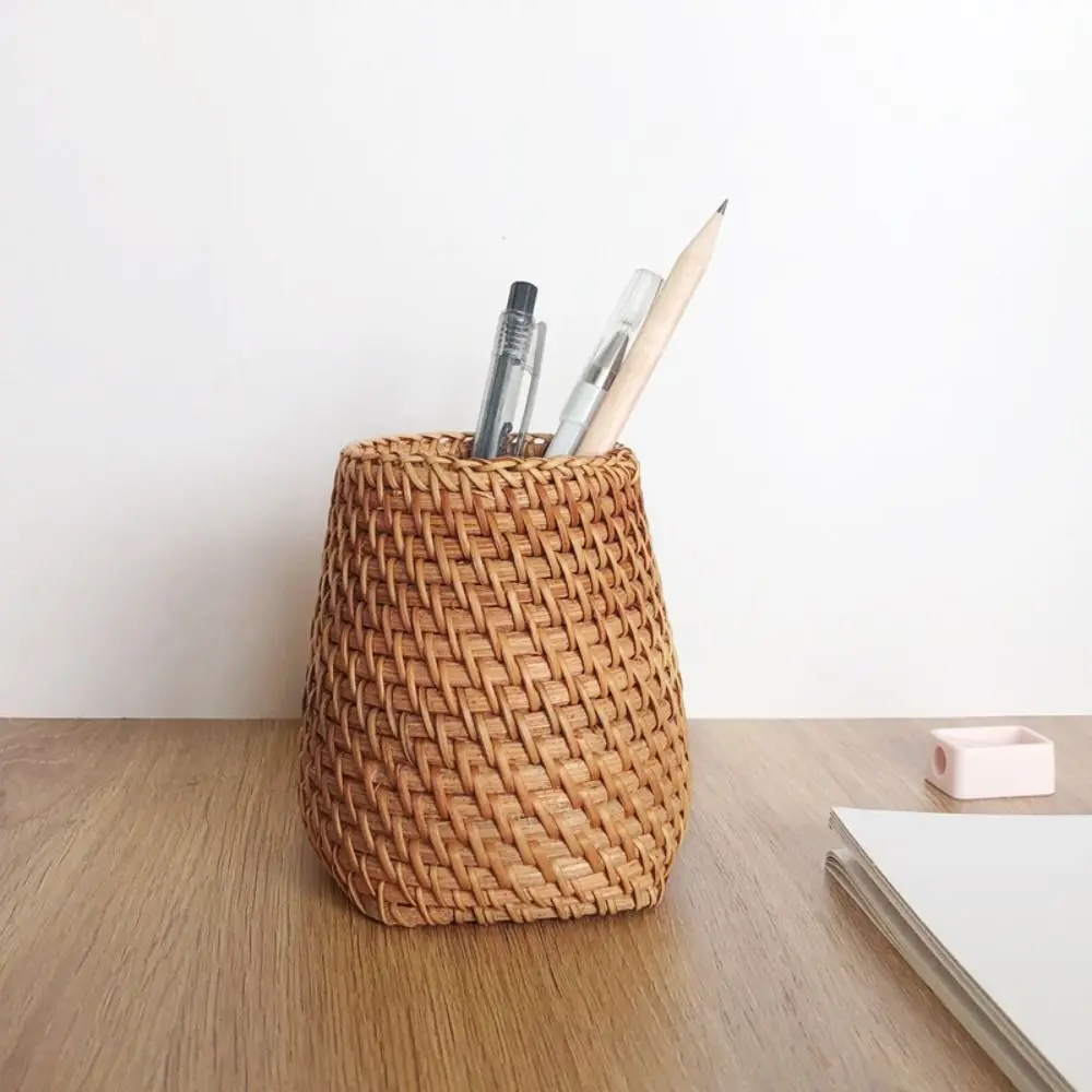 

Cosmetic Holder Wood Vine Rattan Pen Holder Stationery Storage Large Capacity Hand Woven Pen Holder Multifunctional Minimalism