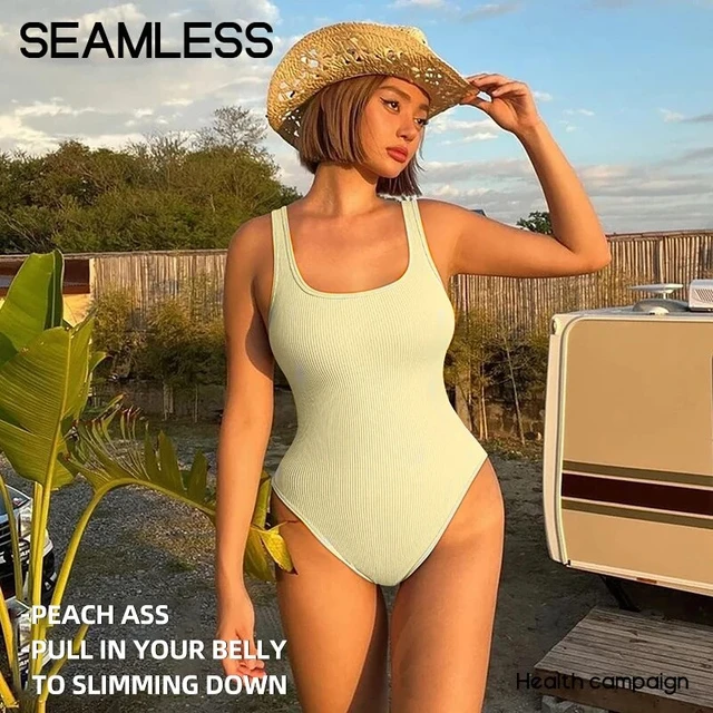 Women Bodysuits Sexy Ribbed Sleeveless Square Neck Sleeveless One Piece Tank  Tops Bodysuits - AliExpress