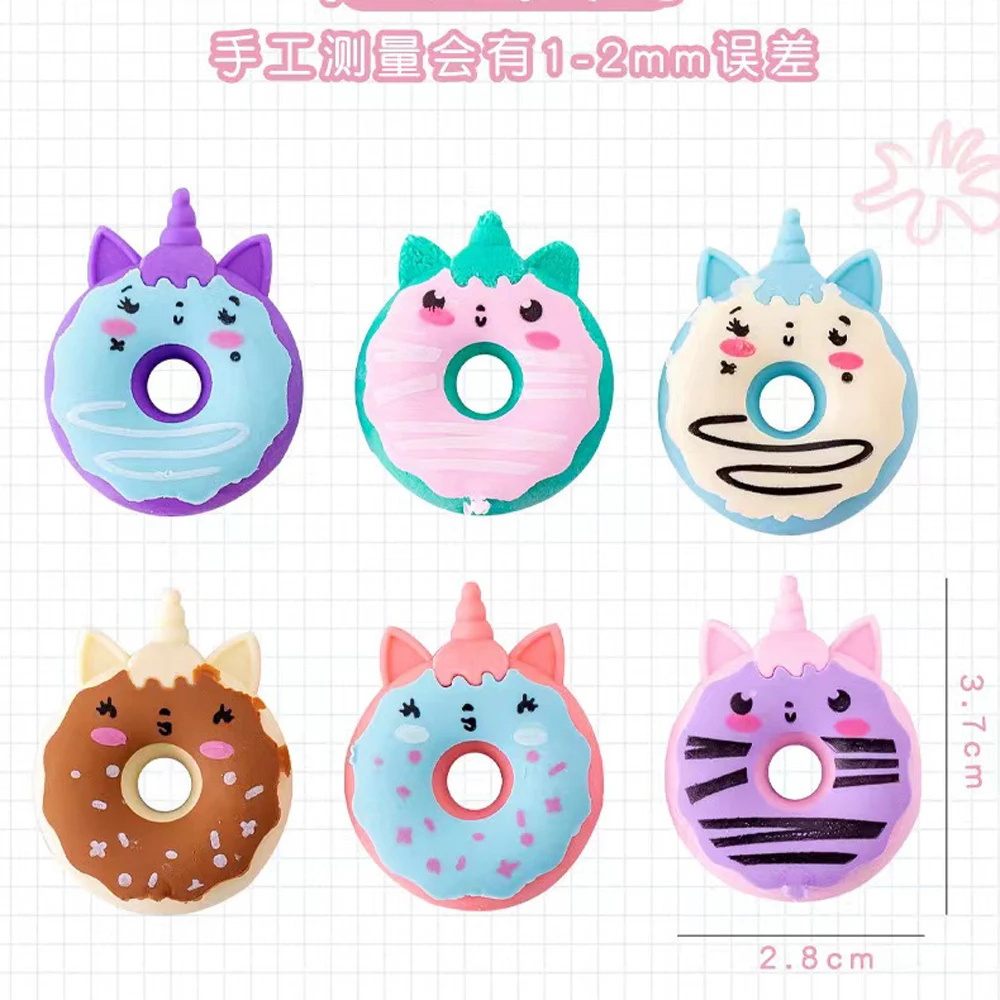 4 Pcs Cute Kawaii Unicorn Donut Rubber Eraser Creative Erasers School Supplies Stationery Kids Students Cool Prizes