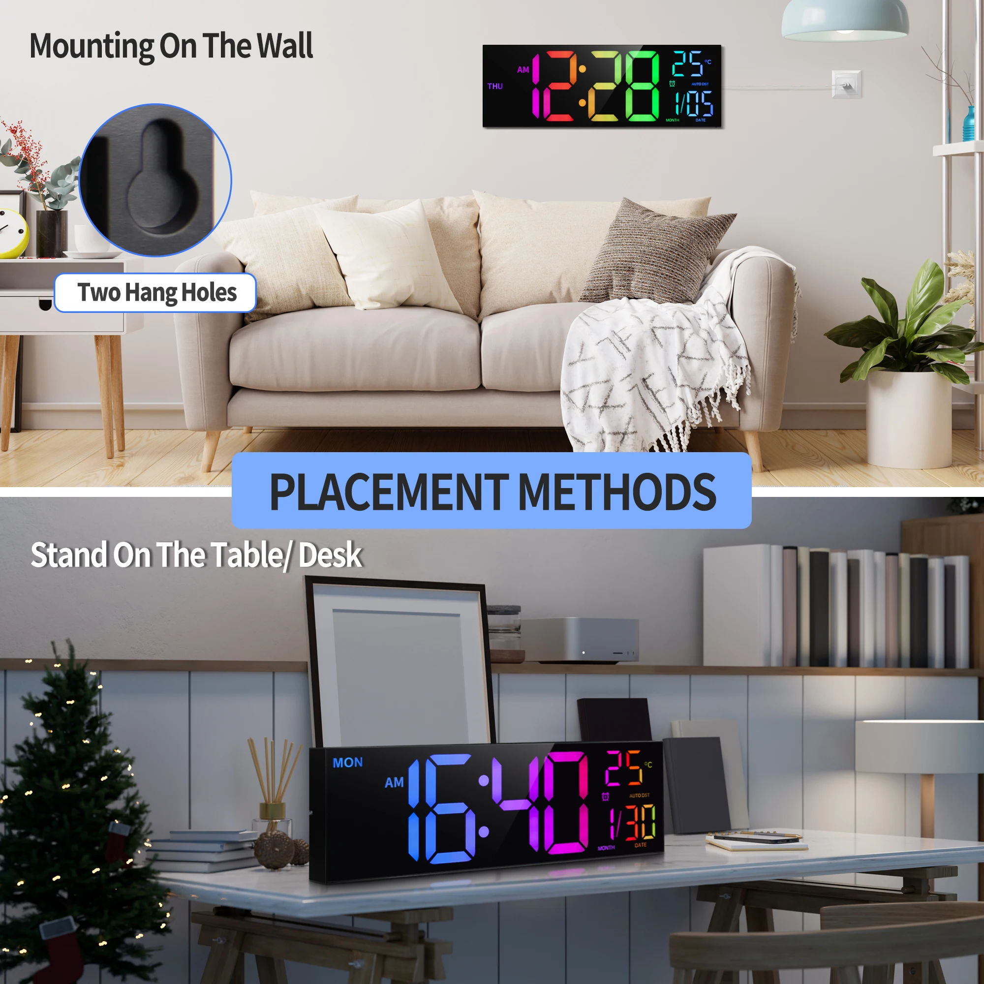 Digital Wall Clock with 16" Large LED Display and Remote Control