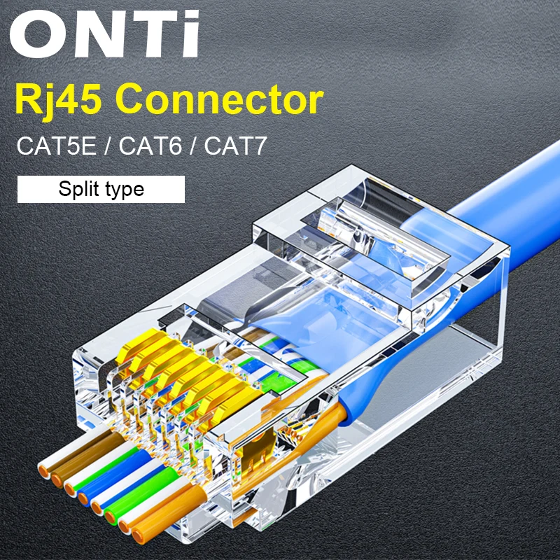 1-50 pezzi CAT6 RJ45 estremà passano attraverso cavi Ethernet connettori a crimpare CAT5E UTP rete spina modulare non schermata per computer PC  7