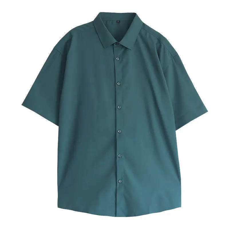 Summer Short Sleeve Shirts for Men Thin Luxury Business Casual Loose All-match Dark Green Harajuku Half-sleeved Men Dress Shirt