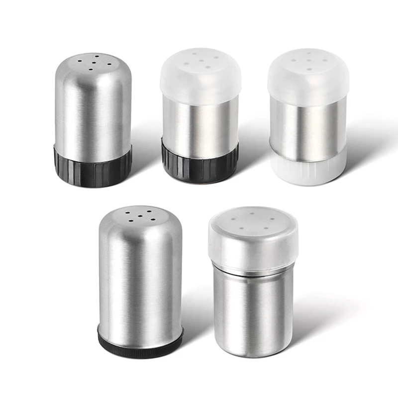 Stainless Steel 5-hole Salt Shaker Portable Mini seasoning Bottle Dust Cover Small Pepper Bottle Condiment Jar Kitchen Tool