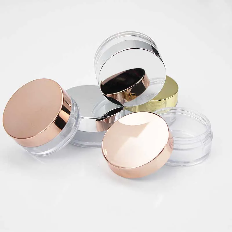 50pcs 3g 3ml Makeup Jar Cosmetic Empty Container with Rose Gold Lid Plastic Small Bottle for Eyeshadow Cream Lip Balm Container