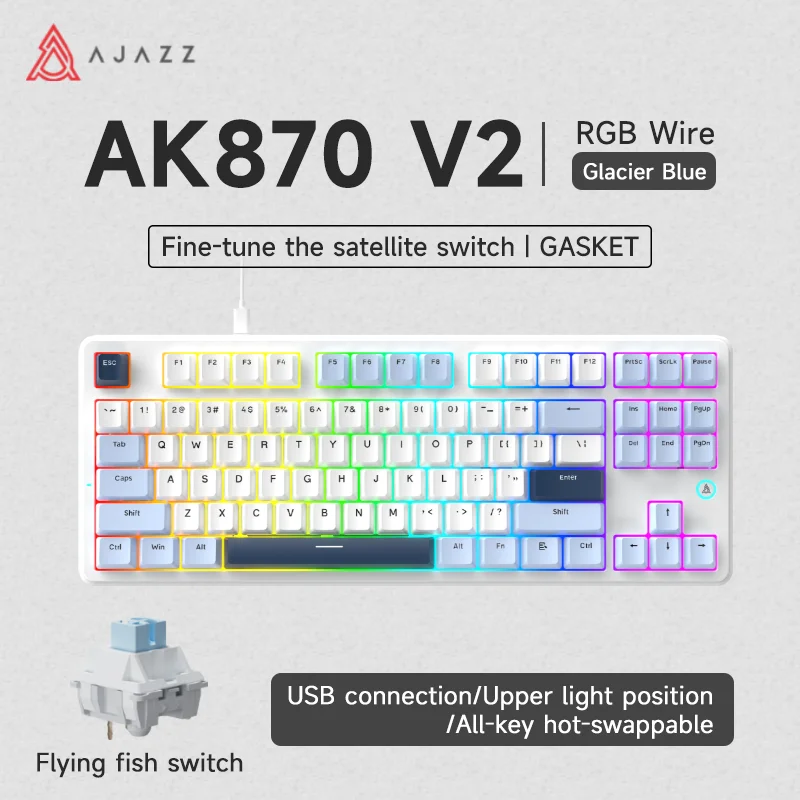 Ajazz AK870 V2 ゲーミング メカニカル キーボードは、ラップトップの