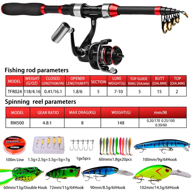 Fishing Reel Lures Hooks, Portable Ultralight Rod, Fishing Rod Reel Kit