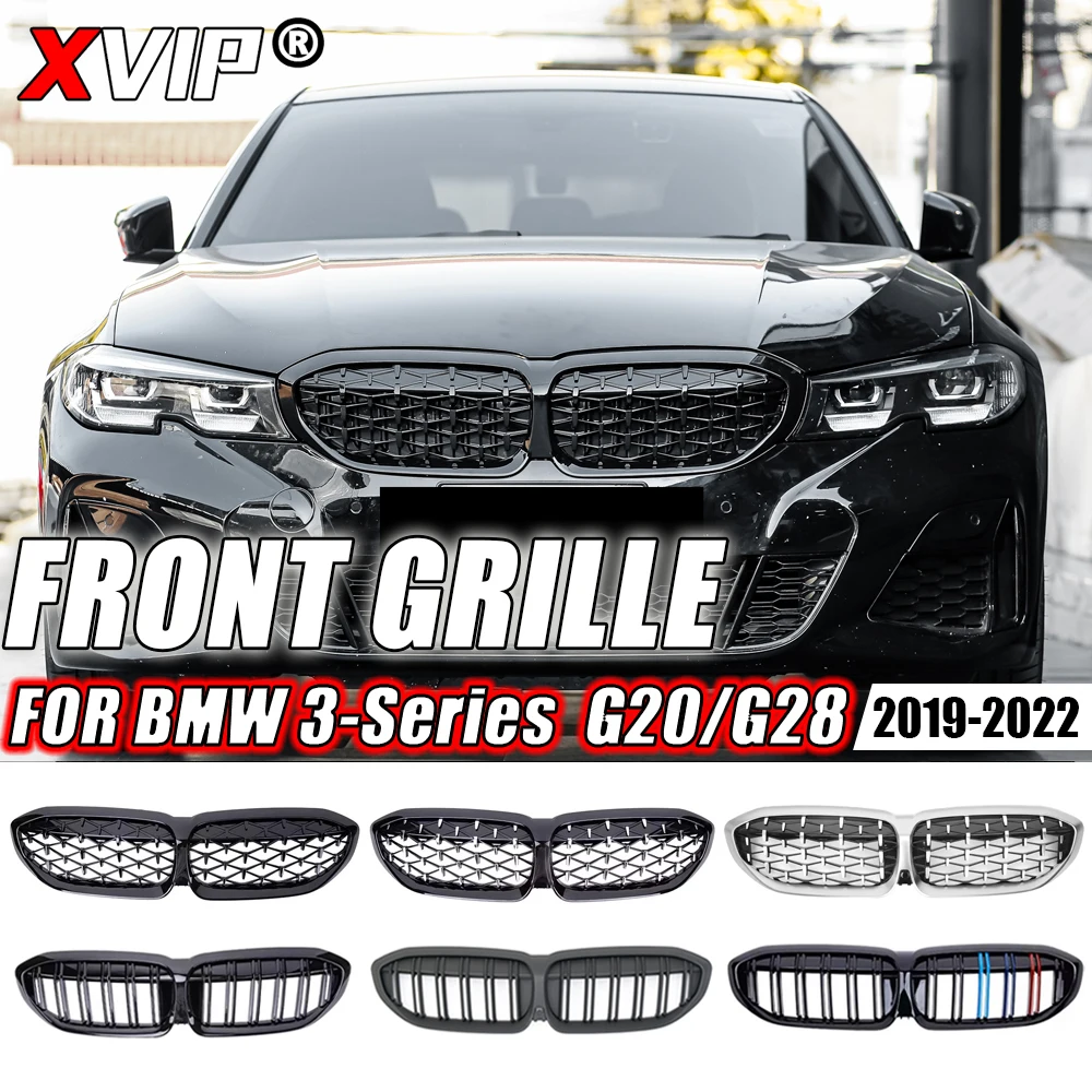 XVIP Front Bumper Kidney Grill Diamonds Style Grille For BMW 3-Series G20 G21 2019-2022 318i 320i 320d 330i 340i 340d M Sport