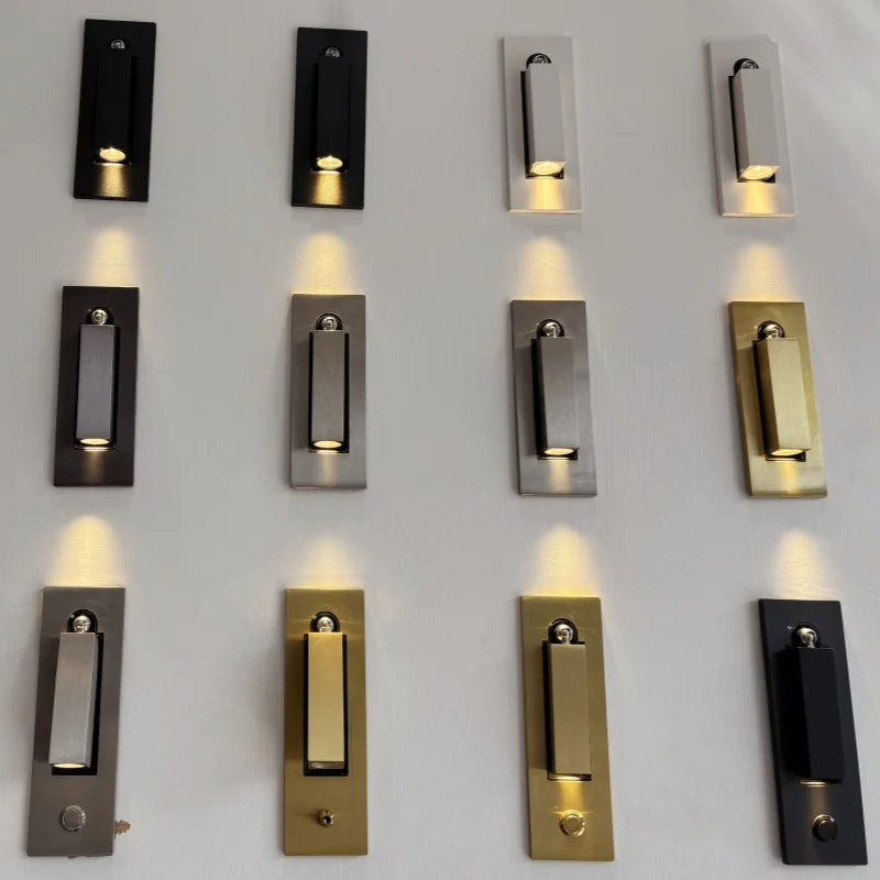 Modern minimalist bedside lamp reading light with switch wall lamp hotel bedroom bedside small spotlight rotatable lam