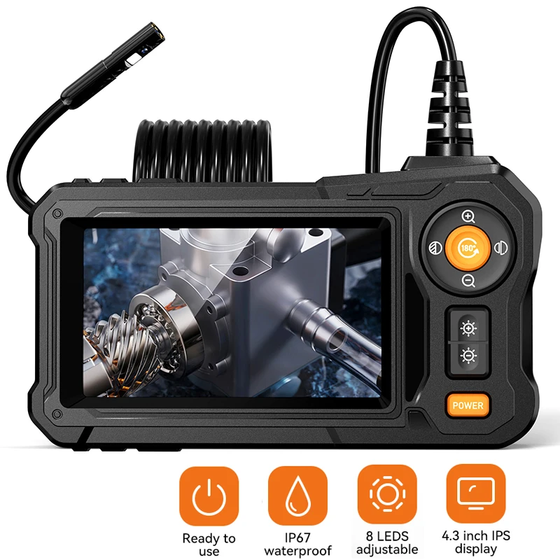 Dual Lens Borescope With 4.3" Screen - 1080P Industrial Endoscope Camera, 16.5ft Waterproof