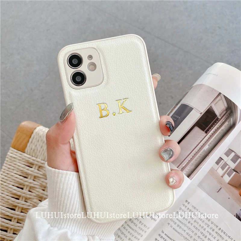 iphone 13 pro phone case Korea Personalise Name Letters Leather PU Soft Phone Case For iPhone 13 12 11 Pro X XS Max XR 7 8 Plus Luxury Plain Back Cover best iphone 13 pro case