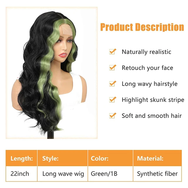 Green Loose Wavy Lace Wig Synthetic Highlight Lace Wig United