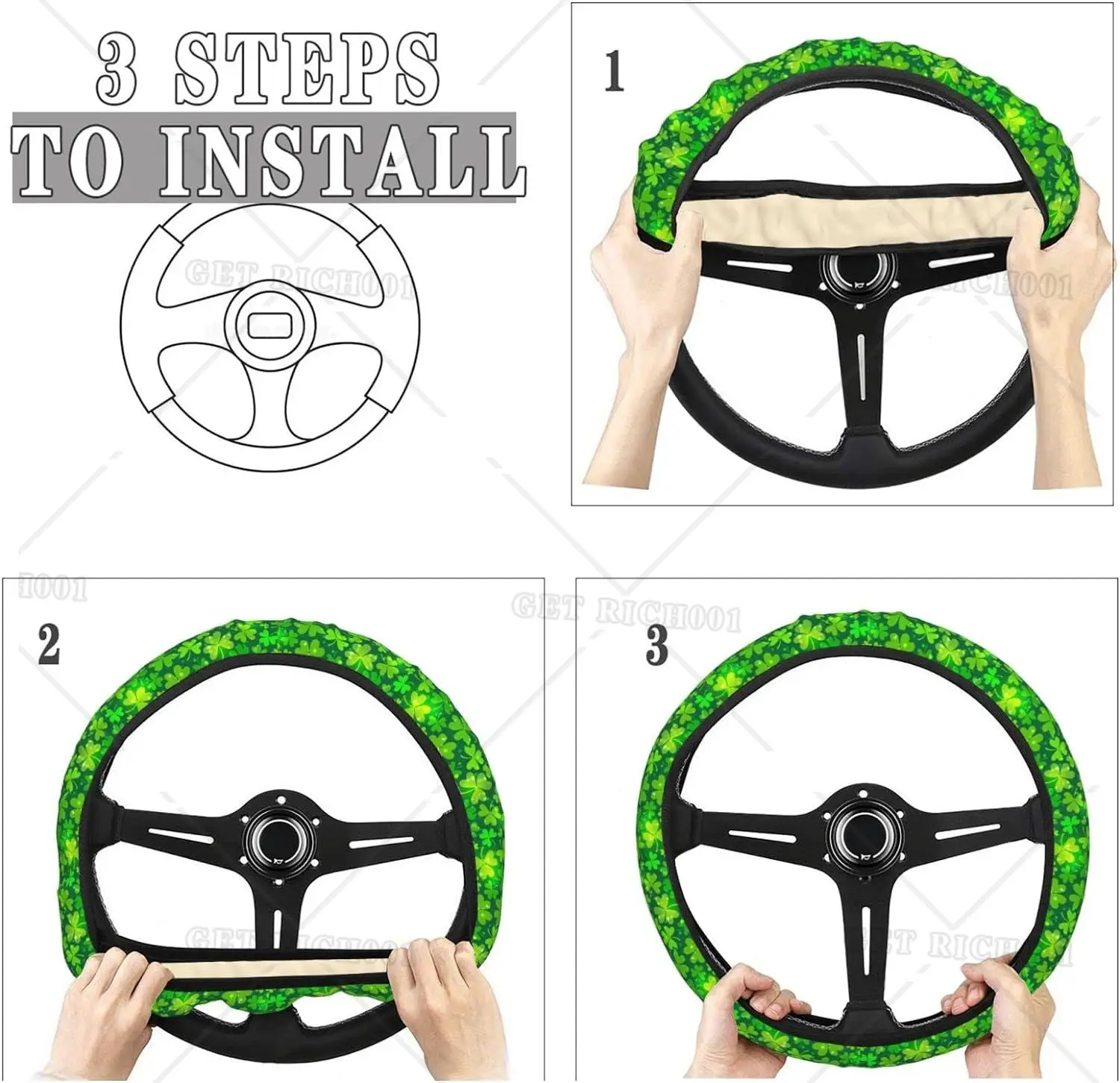 Steering Wheel Covers-Lucky Clover St. Patrick's Steering Wheel Covers 15 Inch