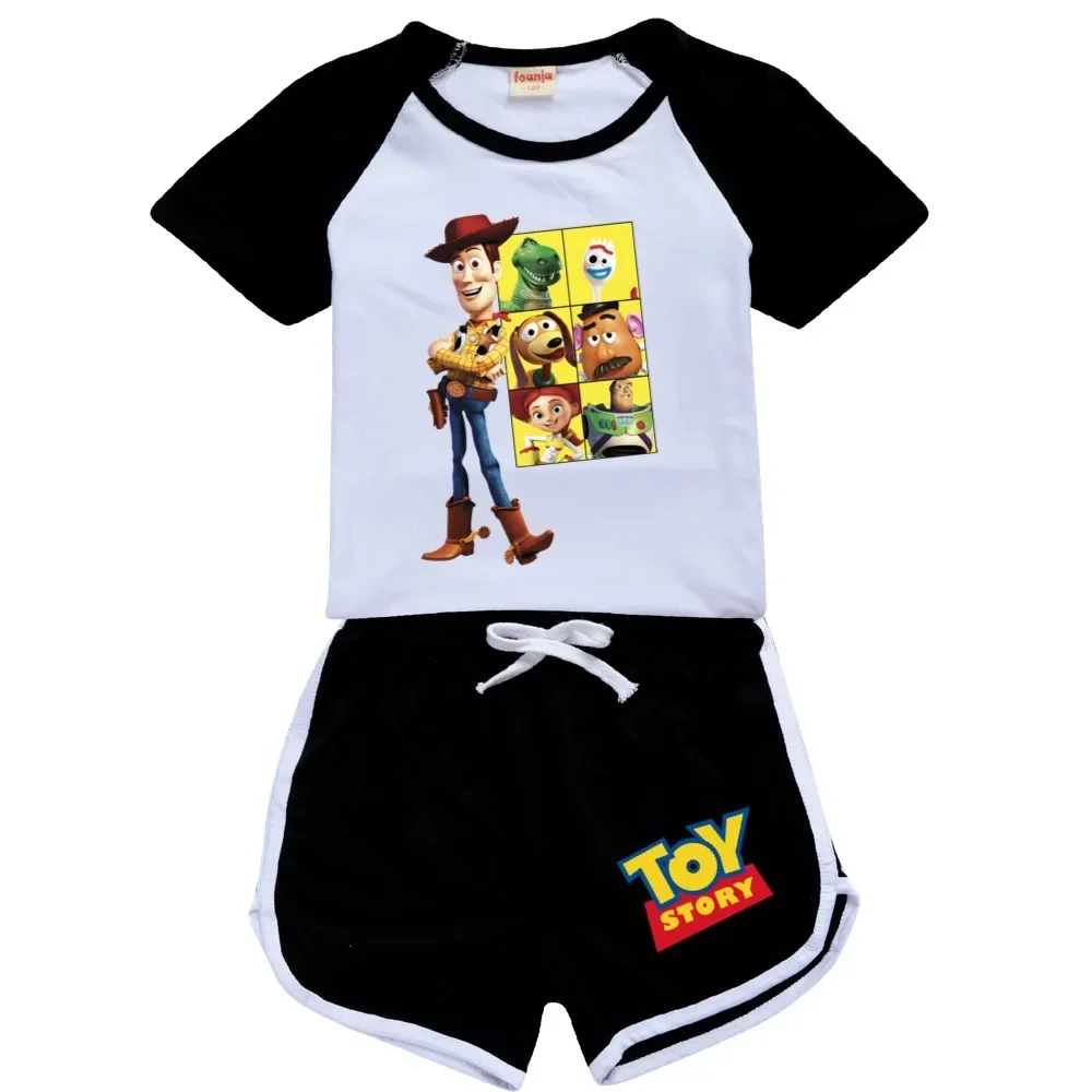 Ensemble de vêtements de dessin animé Pixar Toy Story 4 pour garçons et filles, T-shirt à manches courtes et short, Buzz Woody imbibé, olympiques en coton pour enfants