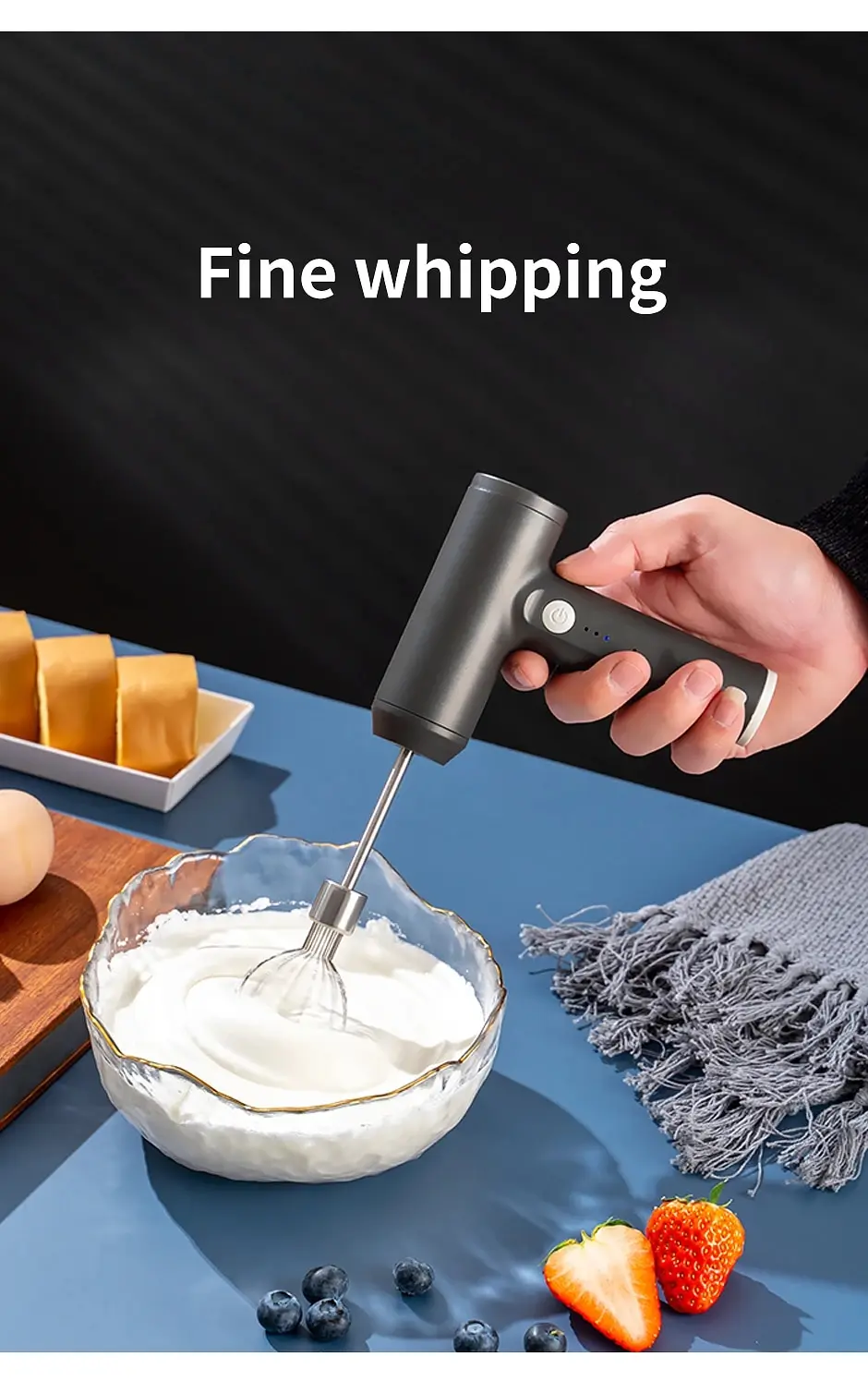 1 Stück drahtloser elektrischer Essens mixer tragbar 3-geschwindig-Eierschläger Backteig-Kuchen-Creme-Mixer Küchen werkzeuge – Detail 5