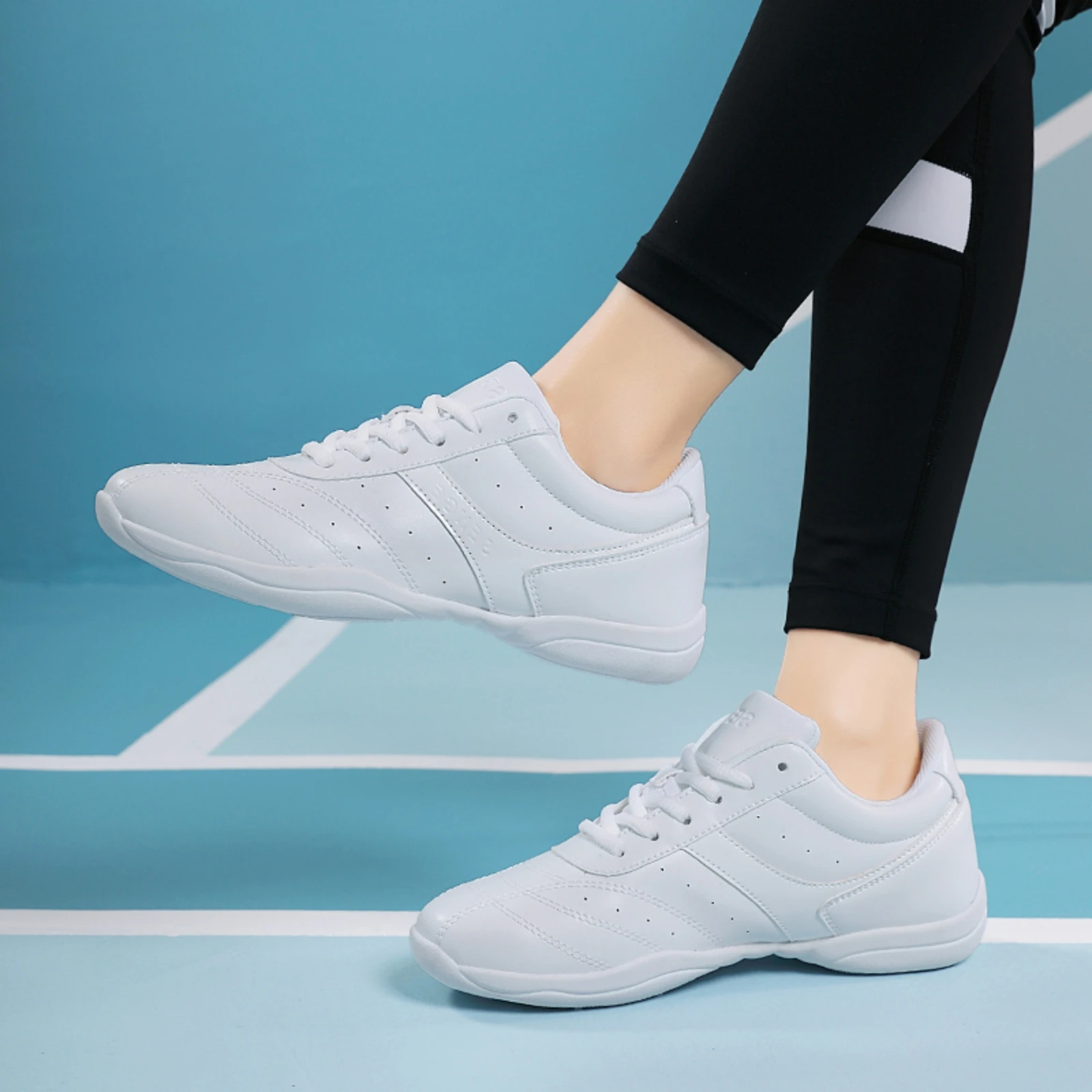 Marwoo SG01 lightweight white soft sports dance shoes, fitness aerobics cheerleading shoes, competitive training women's shoes