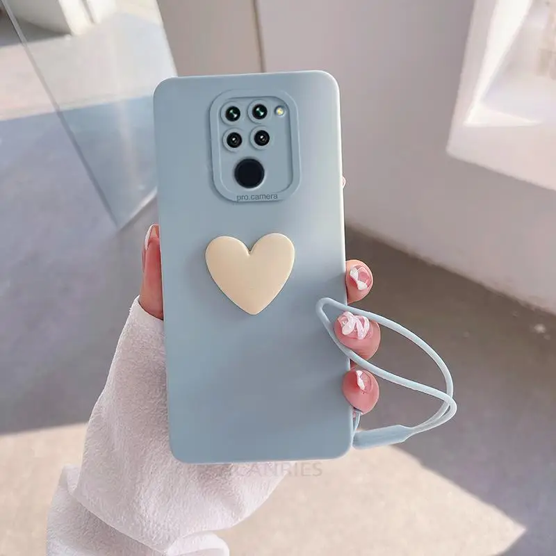 Adorable 3D Love Heart Silicone Case with Lanyard Wrist Strap – Soft Protective Cover