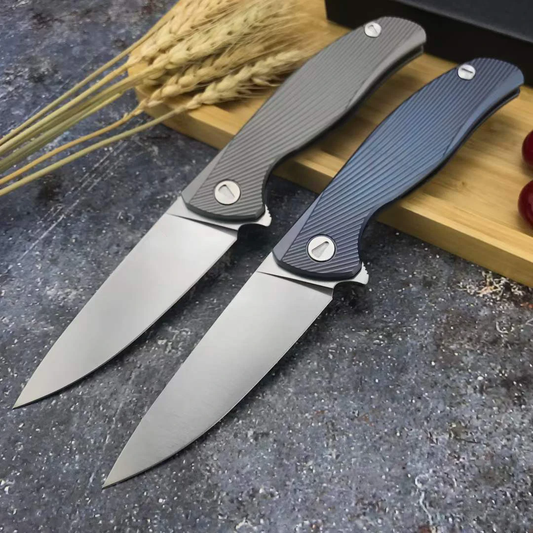 

Bearing Shirog Pocket Folding Knives Manual Open EDC TC4 Titanium Alloy Handle With Clip D2 Blade Hunting Flipper Knife Tool