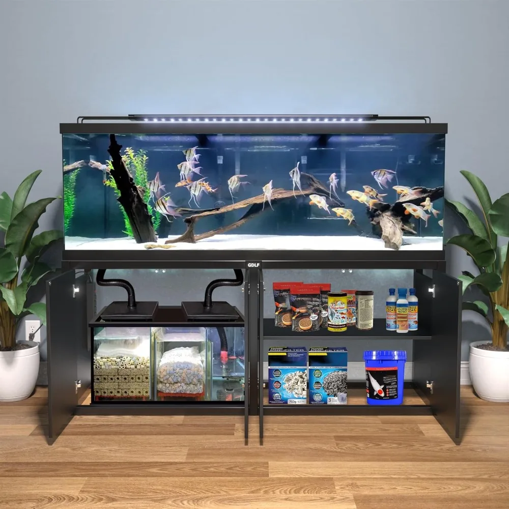 Fish Tank Stand Heavy Duty Metal Aquarium Stand Power Outlet Cabinet For Fish Tank Filters 125-150 Gallon