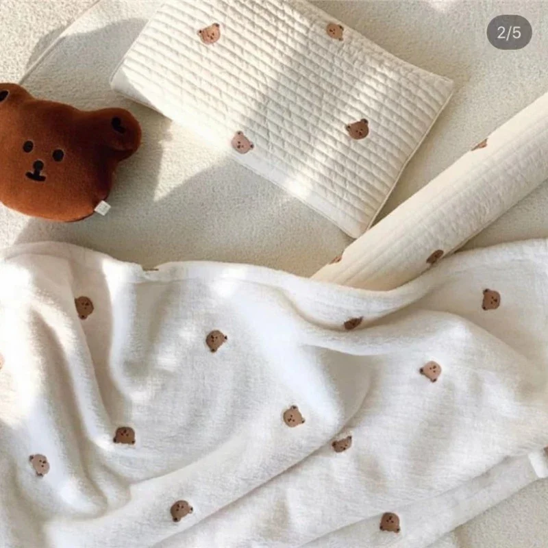 Korean Embroidered Bear Baby Swaddle Wrap Bedding for Newborn Blanket Hold The Children Out Blanket Autumn and Winter Blanket 3