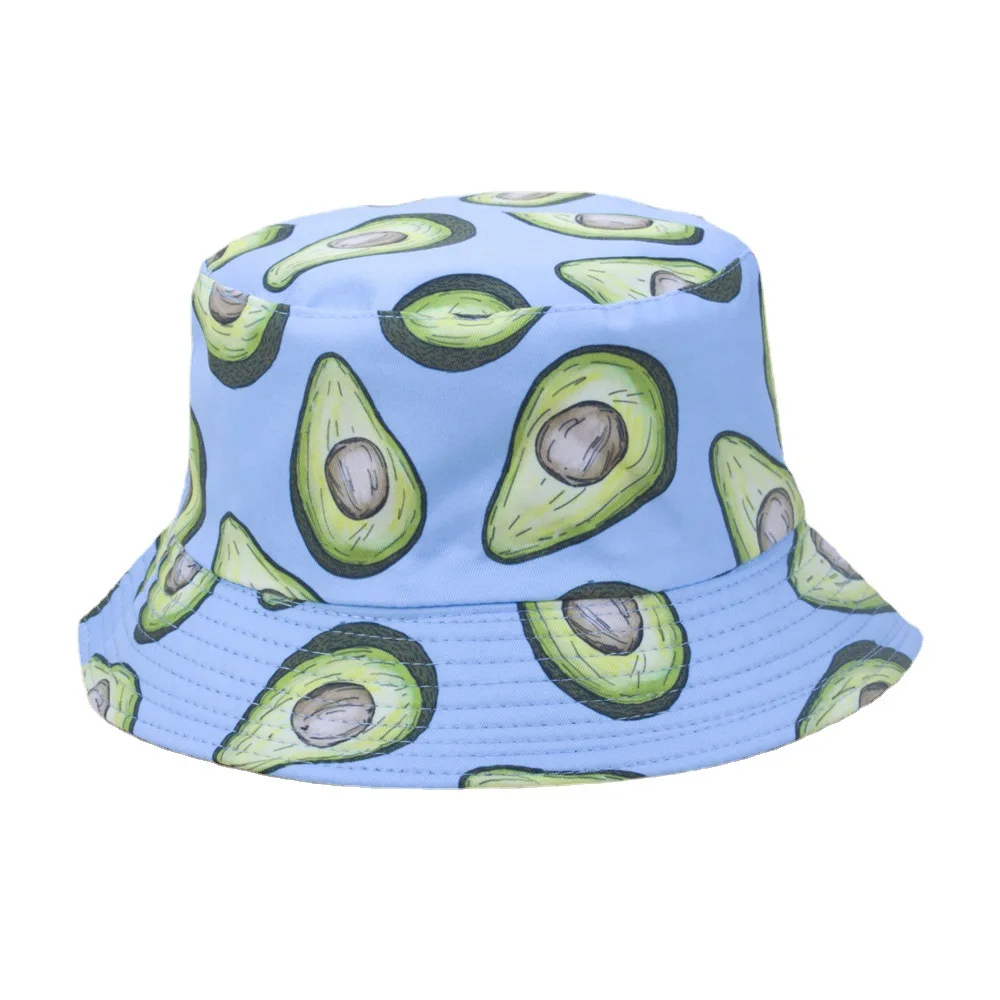 

Fruit Pattern Avocado Print Double-Sided Bucket Hats Women Men Fresh Literary Basin Panama Korean Style Summer Fisherman's Hat