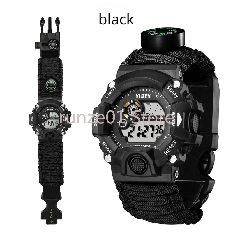 

Multifunctional Umbrella Rope Waterproof Watch Outdoor Survival Bracelet Sports Watch Strap Sparkstone Survival Whistle Compass