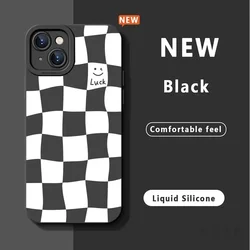Sleek White Grid Shockproof Phone Case - Stylish and Durable Protective Back Cover - iPhone 13 (Black M88)
