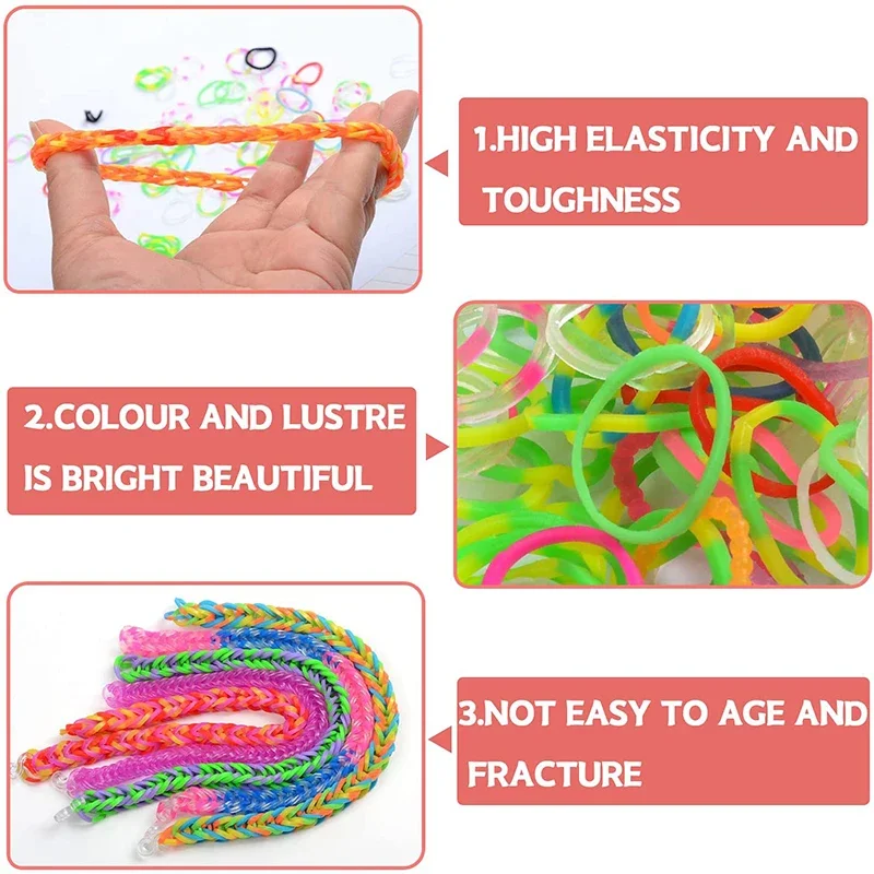 600-1800pcs+ Colorful Loom Bands Set Candy Color Bracelet Making Kit DIY Rubber Band Woven Bracelet Kit Girls Craft Toys Gifts 5