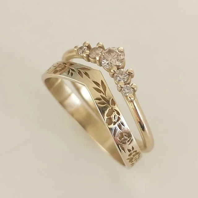 Antique Diamond Bridal Set. Engagement Ring and Wedding Band. 14K Whit