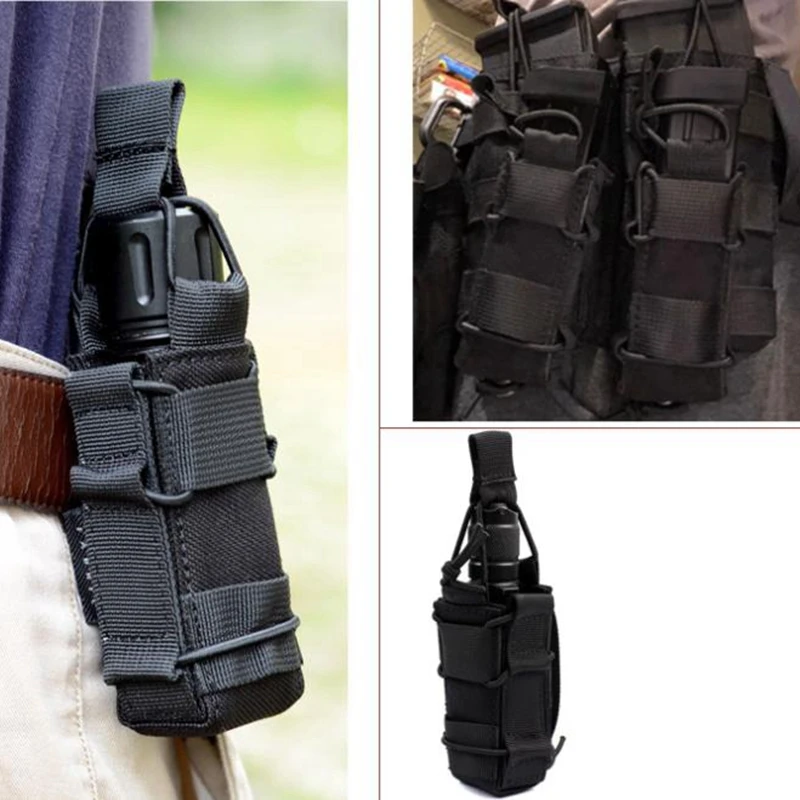 Tactical Molle 9mm Magazine Pouch Pistol Single Mag Bag Flashlight Pouch Torch Knife Holder Shooting Hunting Accessories