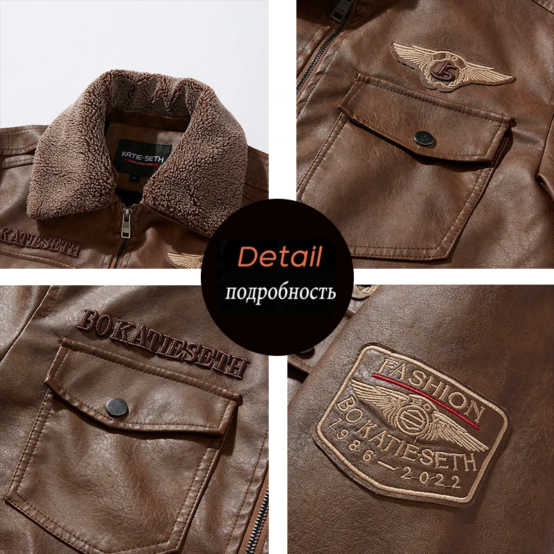 Men's Autumn And Winter Embroidery Original Leather Moto & Biker Coat Jacket Motorcycle Style Casual Warm Overcoat leather jackets