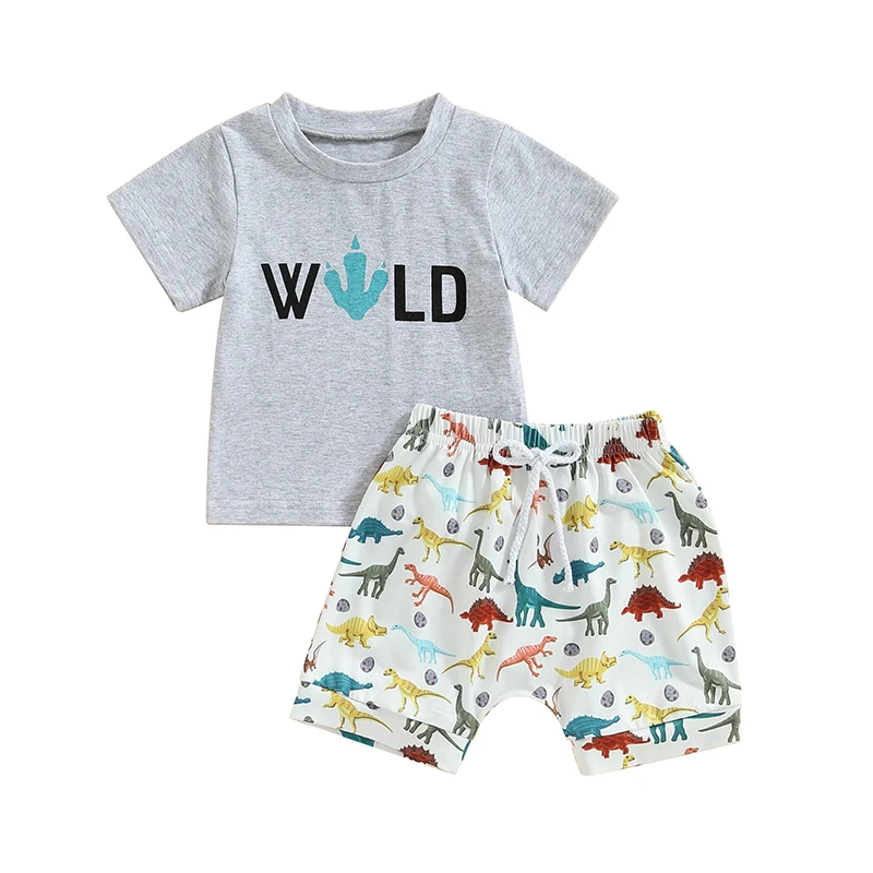 

Infant Boys Summer Clothes Letter Print Crew Neck Short Sleeve T-Shirts and Print Shorts 2PCS Baby Outfits Suit