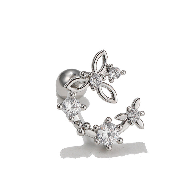 Korean Fashion Stainless Steel Helix Cartilage Piercing Tragus Stud Zircon Moon Ear Piercing Earrings For Women Jewelry