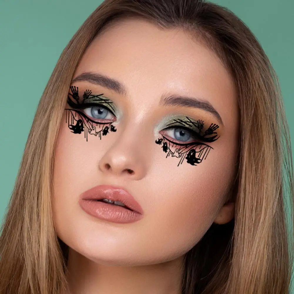 10 Pairs Halloween Makeup Stickers Eye Stickers Face Tattoo Stickers Spider Bat Skull Design Women Girls Masquerade Cosplay Party