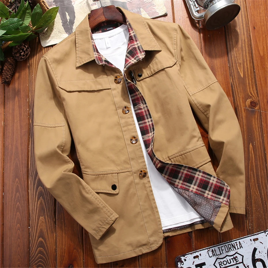 

Men's Windbreak Jacket Fashion Casual Spring Autumn Jackets Coats Male Solid Color Jackets Khaki Green Black