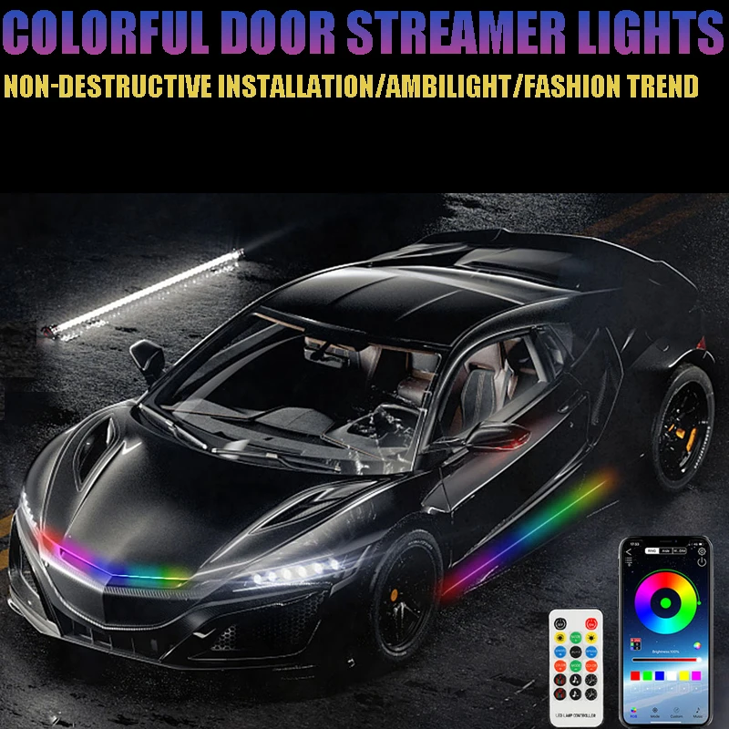 

1X Waterproof Dynamic Led Car Hood Lights Strip Engine Hood Guide Decorative Light Bar Ambient Backlight RGB APP Remote Control