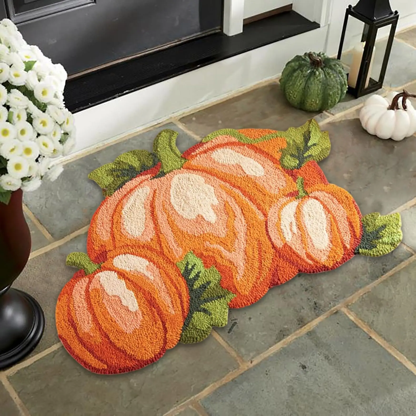 VIKAMA Pumpkin Shape Thanksgiving Rug Cute Soft Fall Bathroom Decor Non-Slip Water Absorbent Floor Mat for Bathroom Home Decor 1