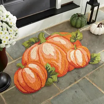 VIKAMA Pumpkin Shape Thanksgiving Rug Cute Soft Fall Bathroom Decor Non-Slip Water Absorbent Floor Mat for Bathroom Home Decor 1