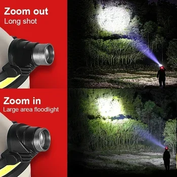 High Power LED Headlamp 7 Modes XPE+COB Sensor Headlight Head Torch Flashlight Head Lamp By 18650 Battery For Fishing Hunting 4