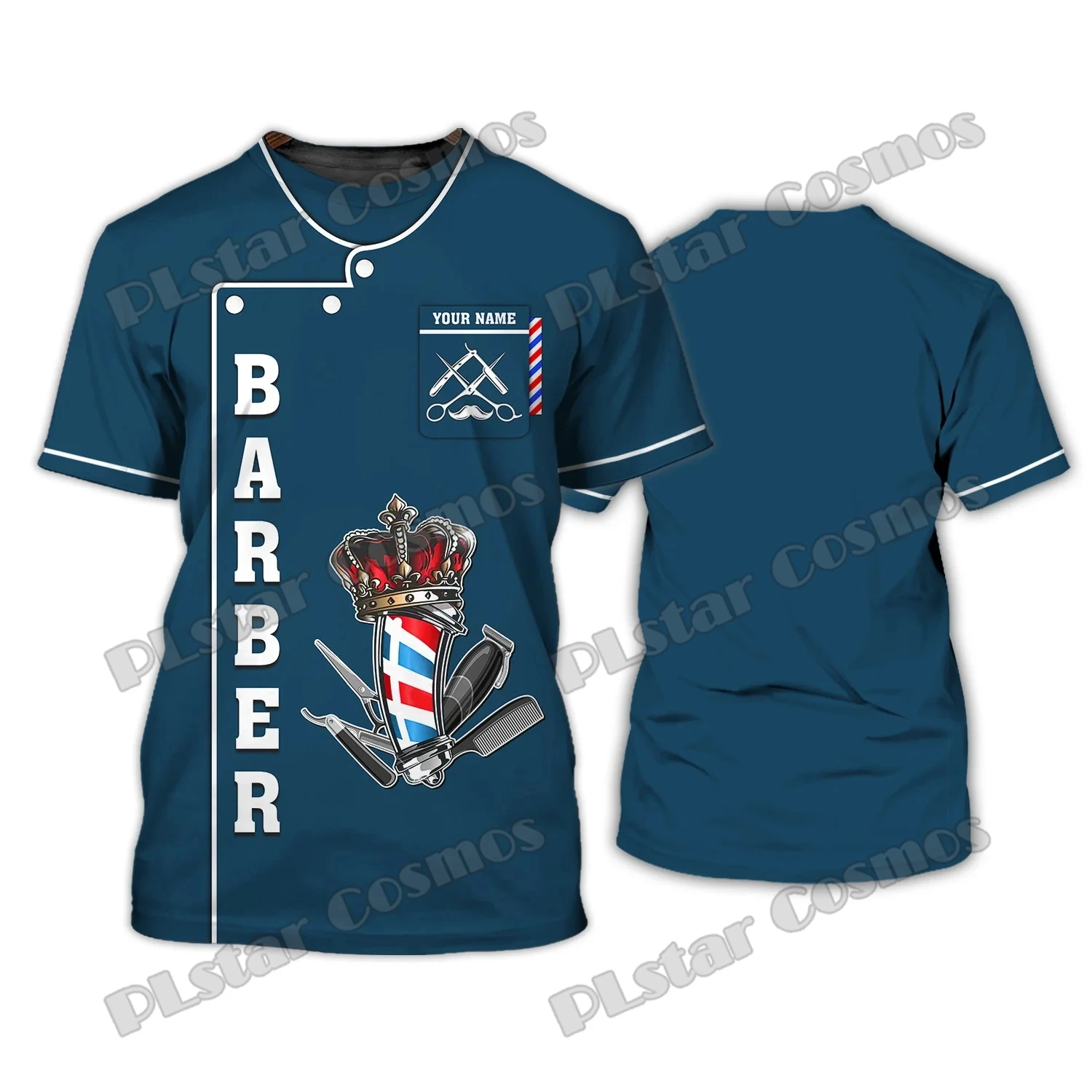 Haircut & Shaves Barber Shop T-Shirt Barber Custom Name 3D-gedrucktes Herren-T-Shirt Sommer Unisex Casual Tee [Nicht-Arbeitskleidung] DW224 – Detail 11