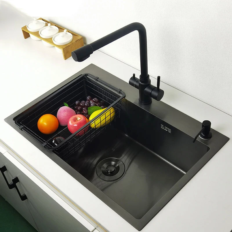 matte black kitchen sink above counter or udermount vegetable washing basin sinks dark grey stainless steel seamless welding pia 4