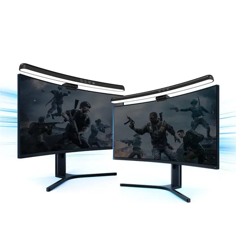 Монитор с изогнутым экраном, Подвесная лампа, планка, разноцветный фон RGB, атмосфера, искусственное плавное затемнение, монитор ПК, планшетофон