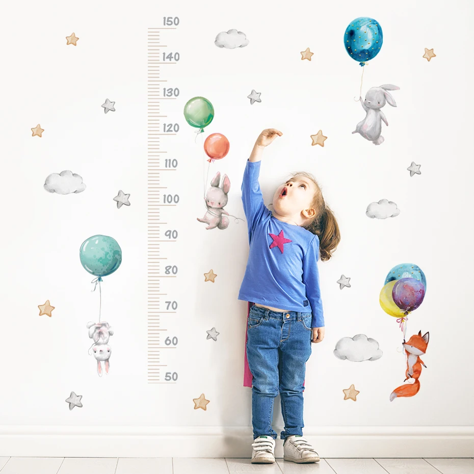 

Cartoon Growth Chart Ruler Bunny Fox Balloon Stars Wall Sticker Vinyl DIY Wall Decals Children Kids Room Interior Home Decor