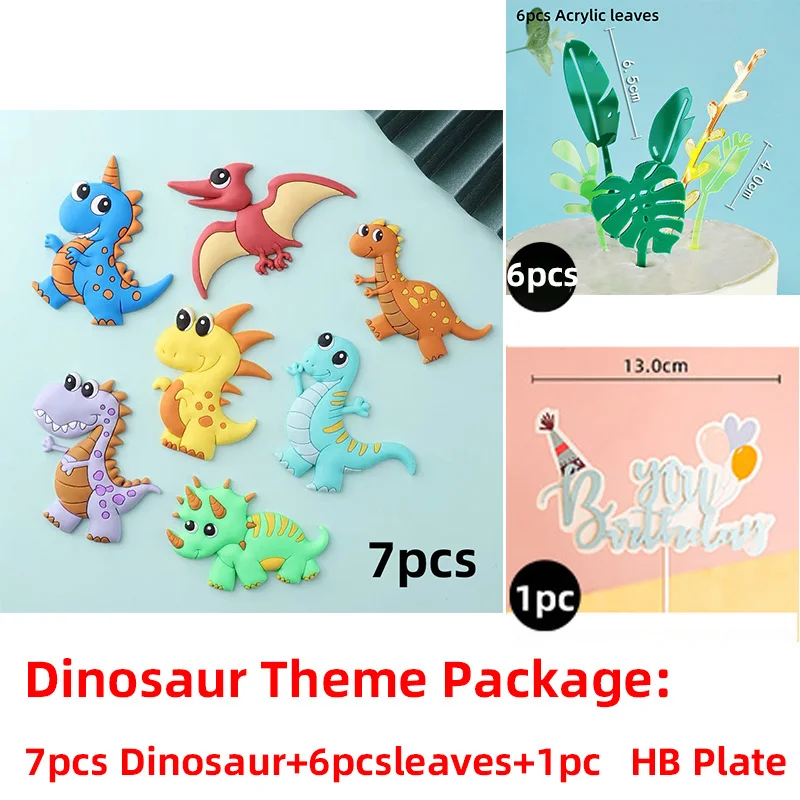Dinosaur Cake Topper Set - Tyrannosaurus Rex, Triceratops, and Pterosaur for Kids' Birthday and Baby Shower Decorations