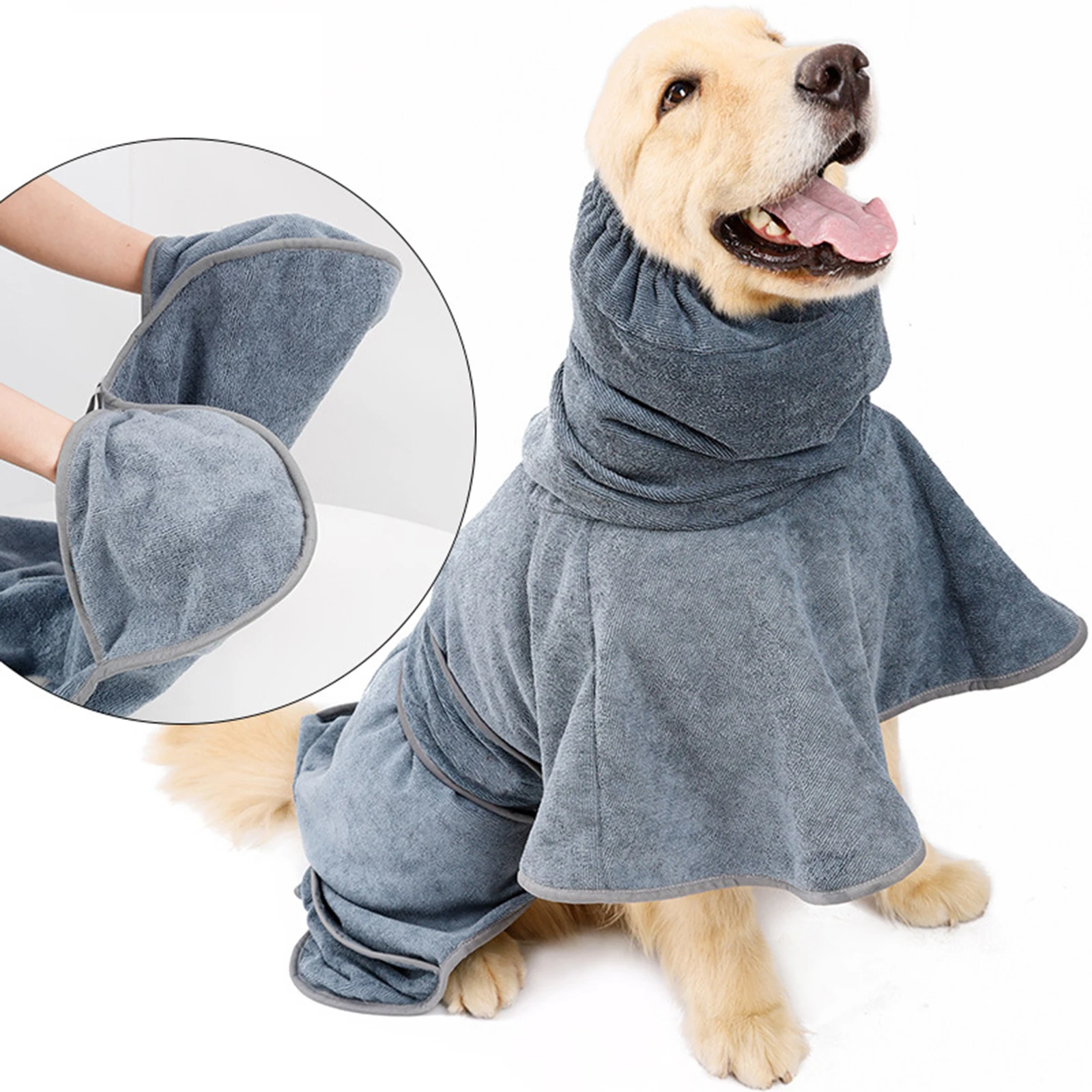Dog Bathrobe Towel Super Absorbent Dog Drying Coat Robe Towel Fast