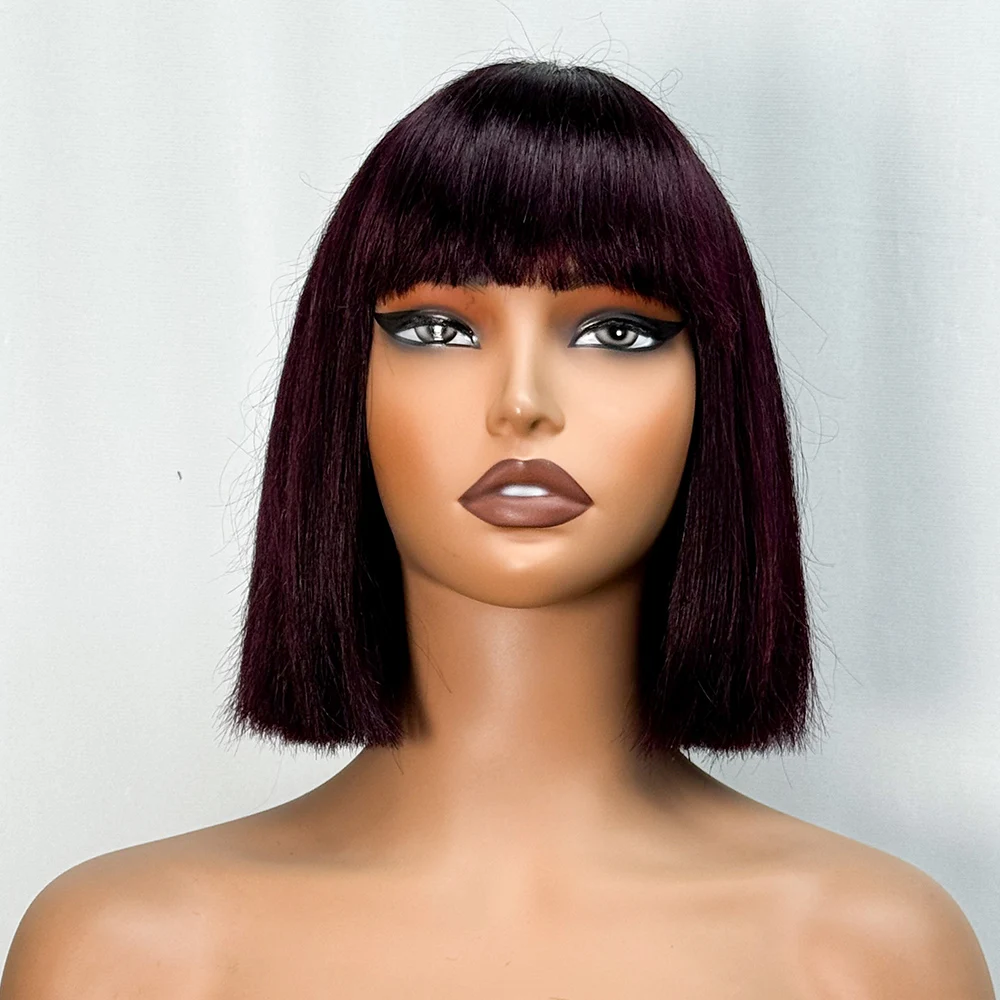 280% Density Full Bang Bob Double Drawn Bone Straight Human Hair Wigs With Bangs 2x3 Lace 100% Human Hair Wigs For Black Women